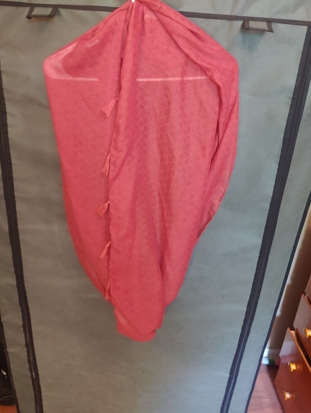 Women's Coral Infinity Scarf with Tassel Detail
